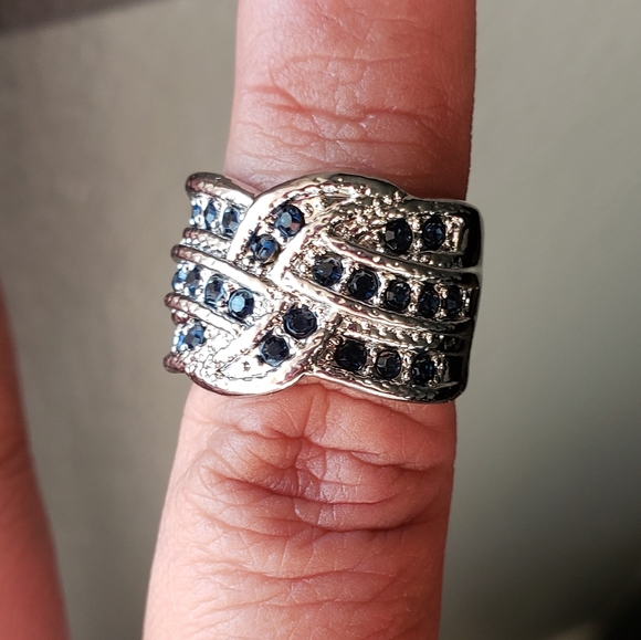 Silvertone Blue CZ Ring - Picture 5 of 8